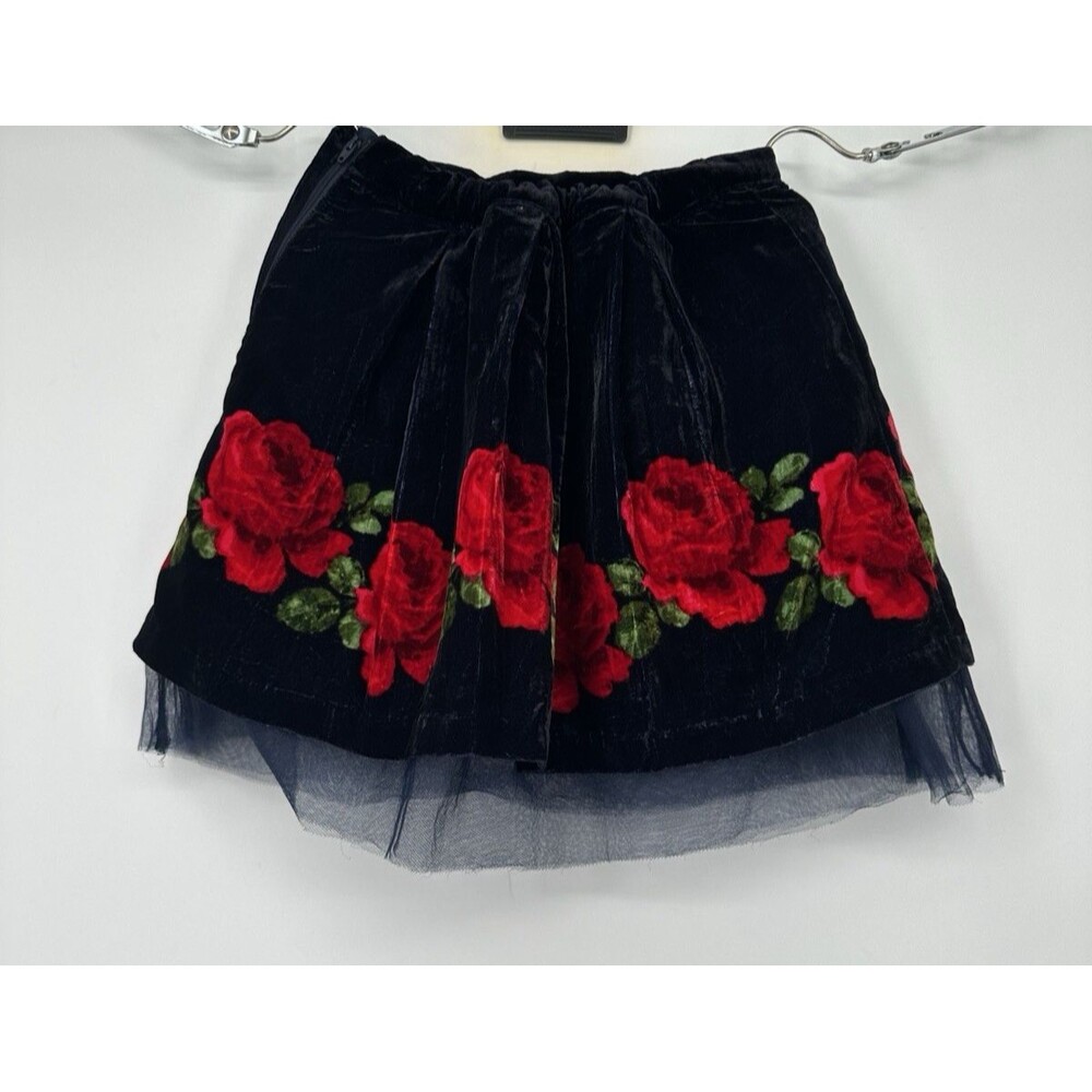 Girl Dark Marine Rose Print Rose Velvet Skirt by Janie and Jack Size 8